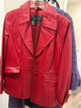 Terry Lewis Classic Luxuries Red Genuine Leather Blazer M gorgeous